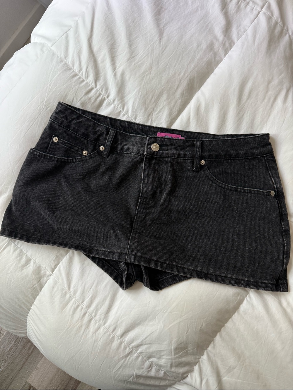 Edikted Black Denim Short Skort - Low Rise Casual Bottom